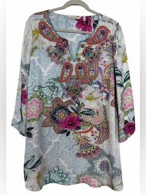 Soft Surroundings Florent Tunic Top Paisley Floral Beaded Sequin Sz Large